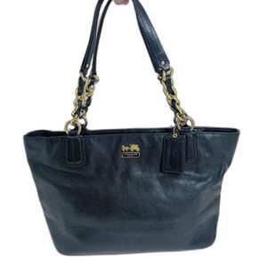 Coach Madison Black Leather Tote Bag Shoulder Bag Gold Chain Purse